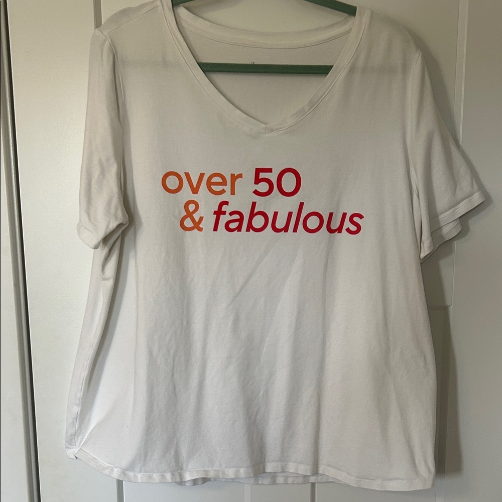 QVC White Tee with Orange and Red Graphic